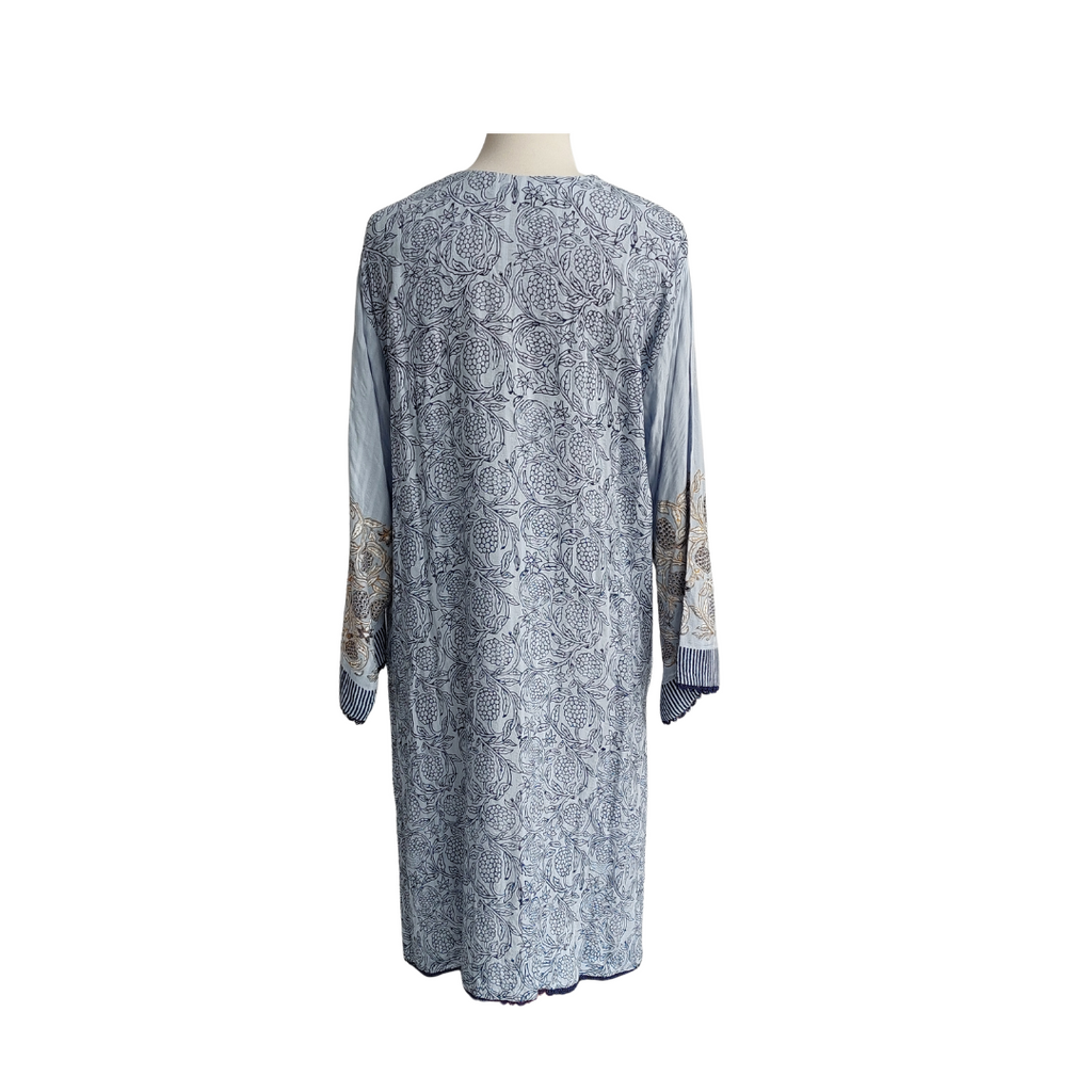 Blocked Light Blue Gold & Blue Printed Kurta | Gently Used |