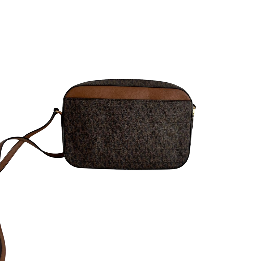 Michael Kors Brown Monogram Jet Set Zipper Chain Crossbody Bag | Pre Loved |