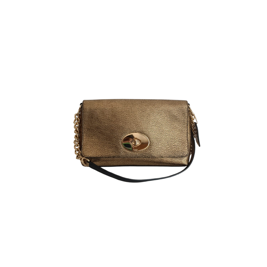 Coach Gold Metallic Pebble Leather Crosstown Crossbody Bag | Pre Loved |