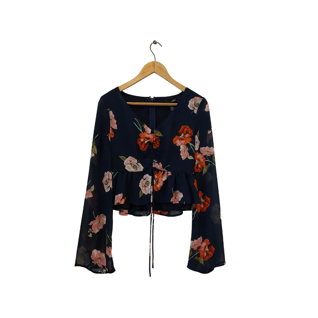 Aqua Blue Floral Printed Peplum Top | Brand New |