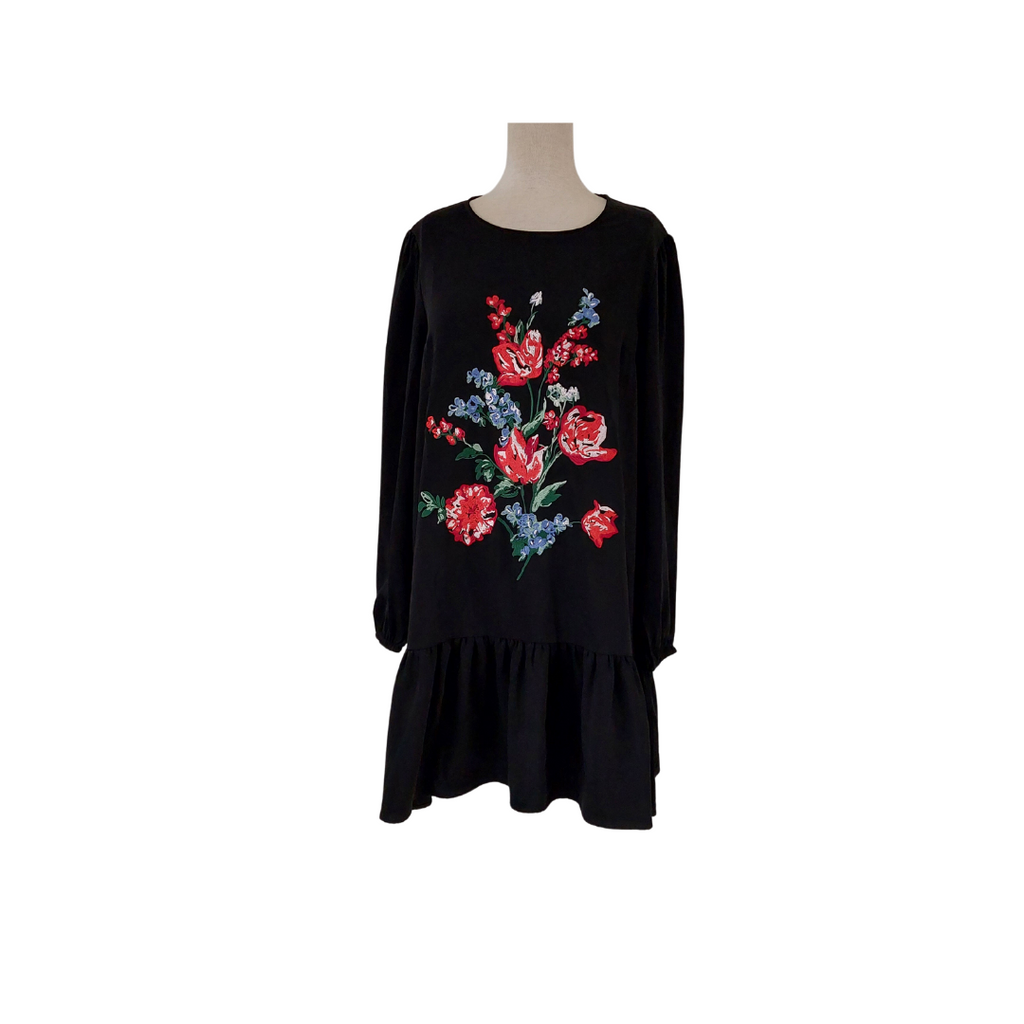 Express Black & Floral Embroidered Tunic Dress | Gently Used |