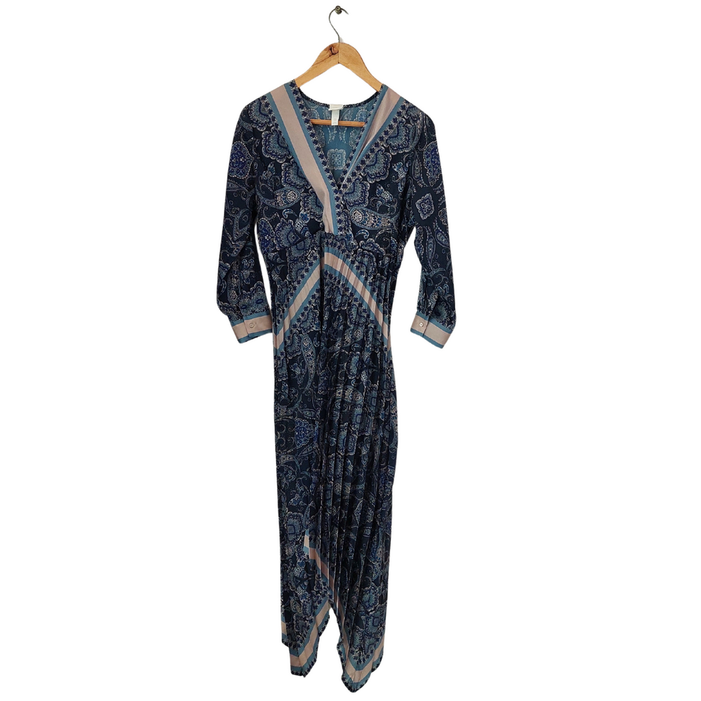 H&M Blue Printed Pleated Maxi Dress | Gently Used |