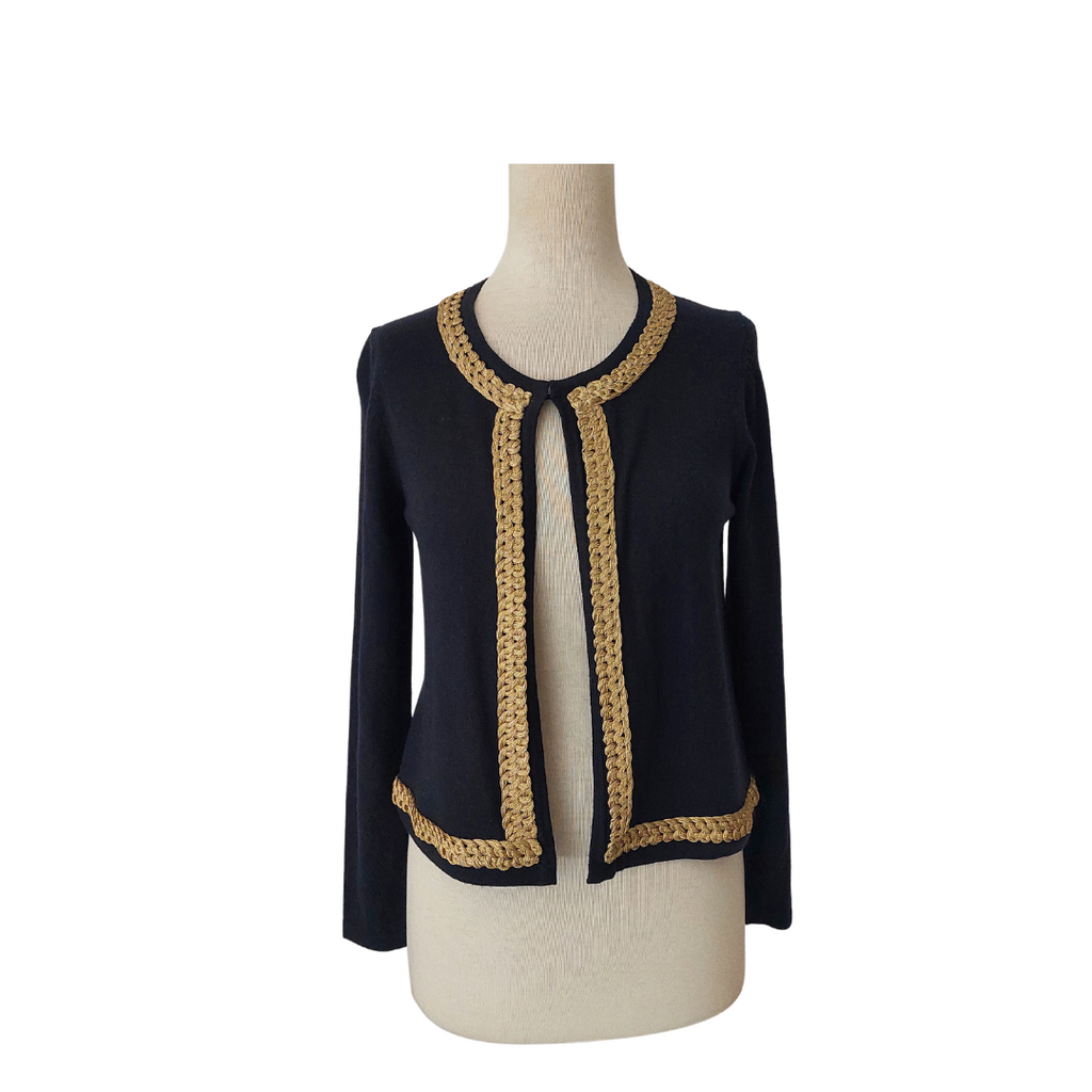 French Connection Black with Gold Trim Cardigan | gently used |