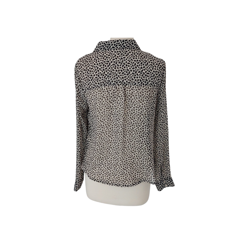 Dorothy Perkins Black & Cream Printed Semi-Sheer Button Down Collared Top | Pre Loved |