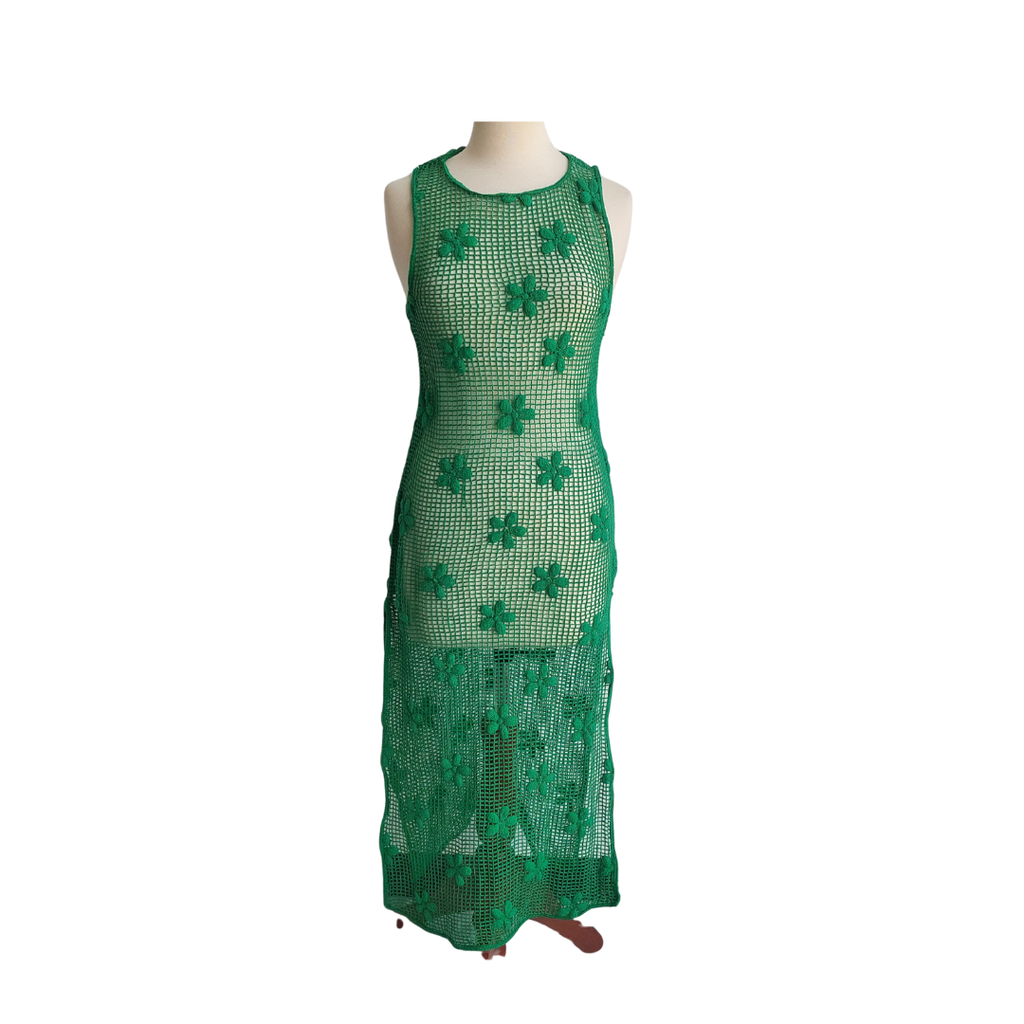 ZARA Green Crochet Sleeveless Dress | Gently Used |