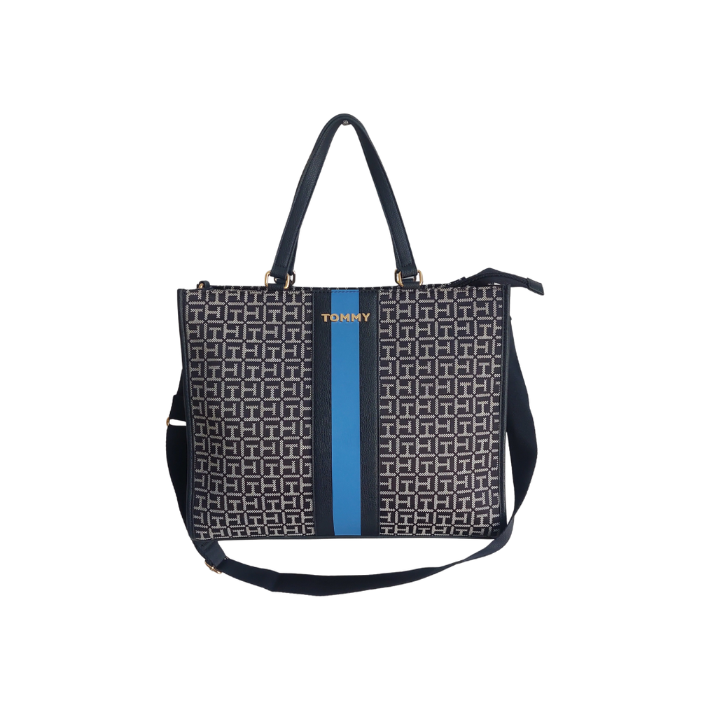 Tommy Hilfiger Navy Jacquard Monogram Tote Bag | Gently Used |