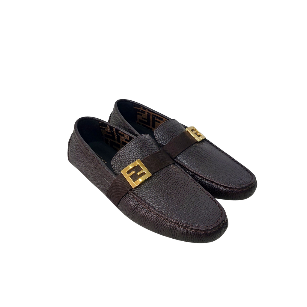Fendi Men's Brown Leather Driver Loafers | Brand New |