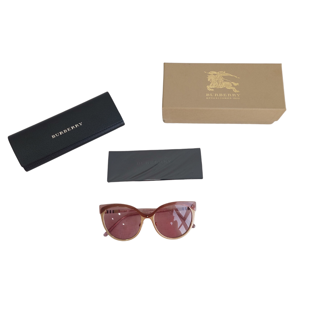 Burberry Pink/Gold BE3096 Oversize Metal Sunglasses | Brand New |