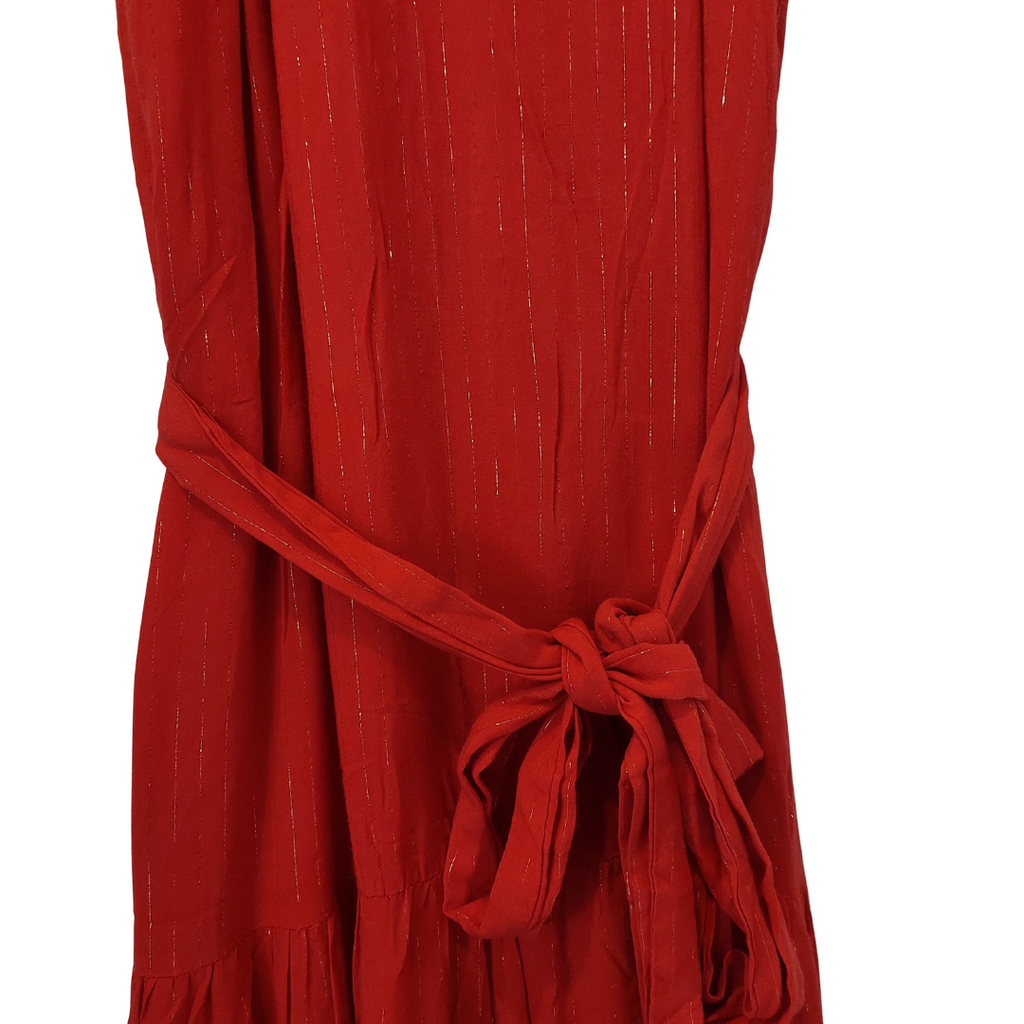 Mango Red Sleeveless Metallic Tinsel Striped Frock | Brand New |