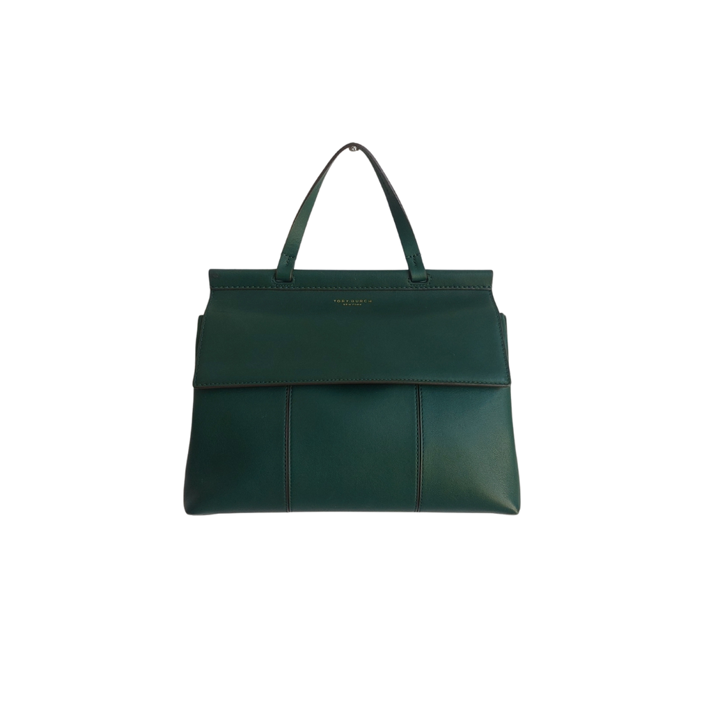 Tory Burch Green Block-T Leather Satchel Bag | Pre Loved |