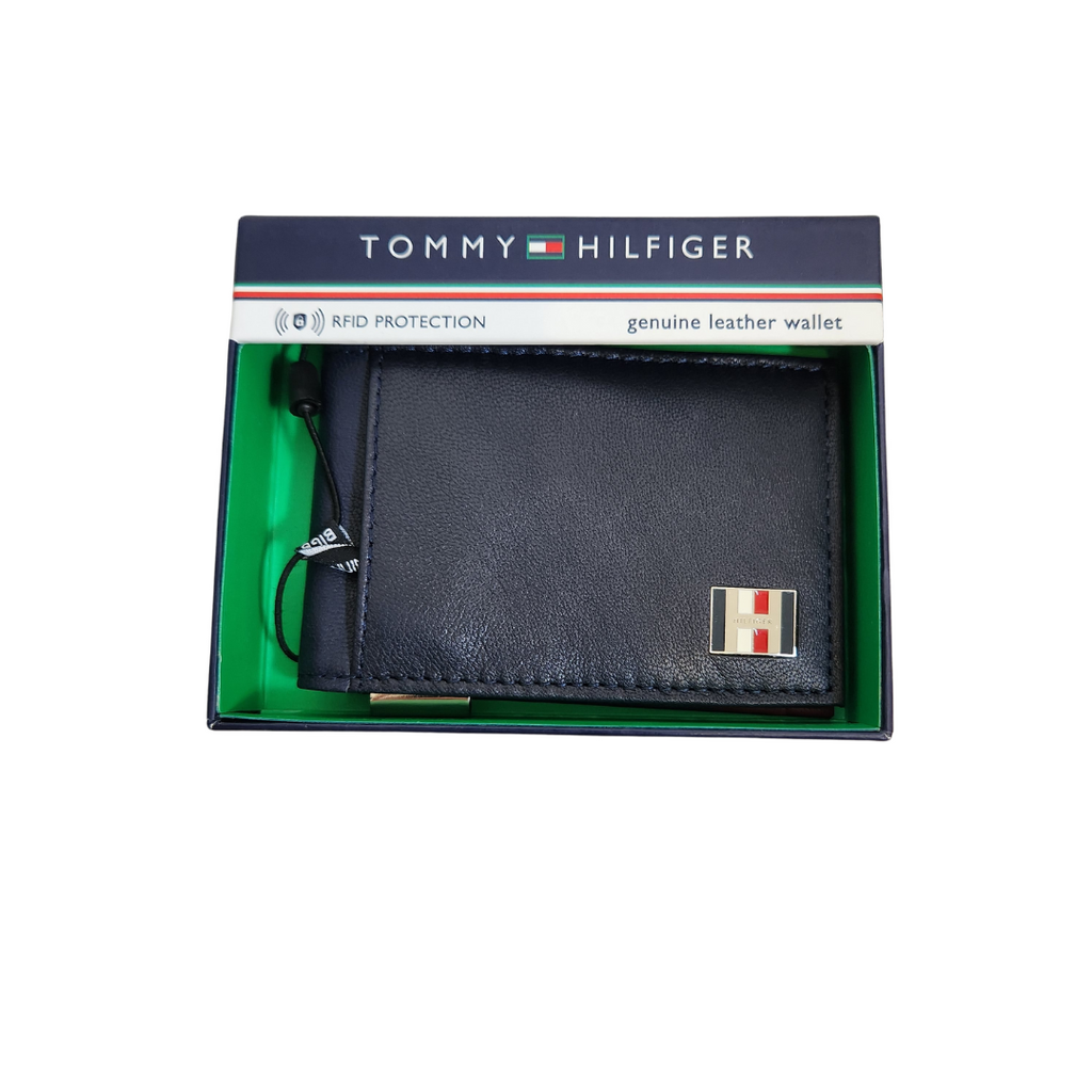Tommy Hilfiger Men's Navy Leather Money Clip Wallet | Brand New |