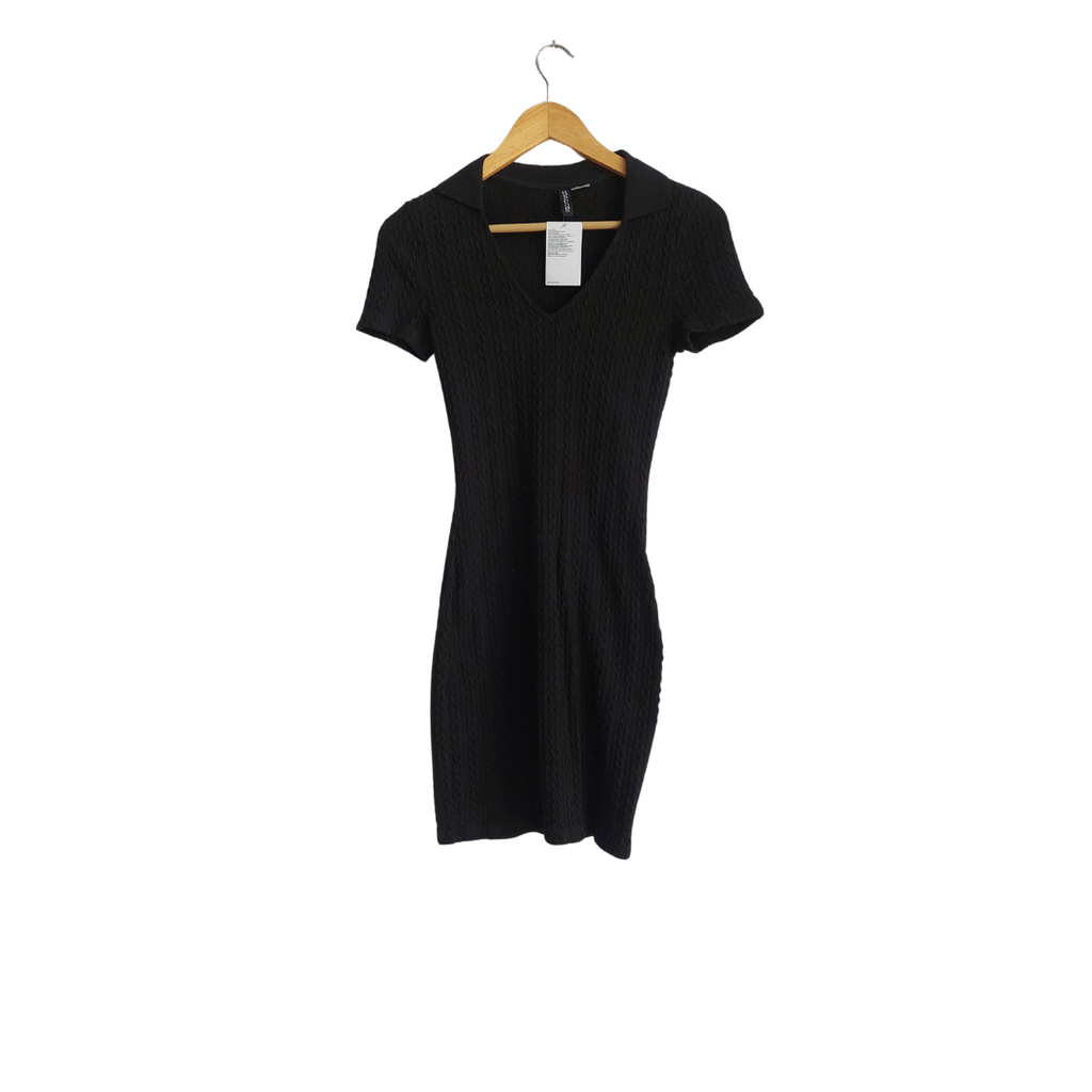 H&M Black Textured Short Sleeve Short Dress | Brand New |