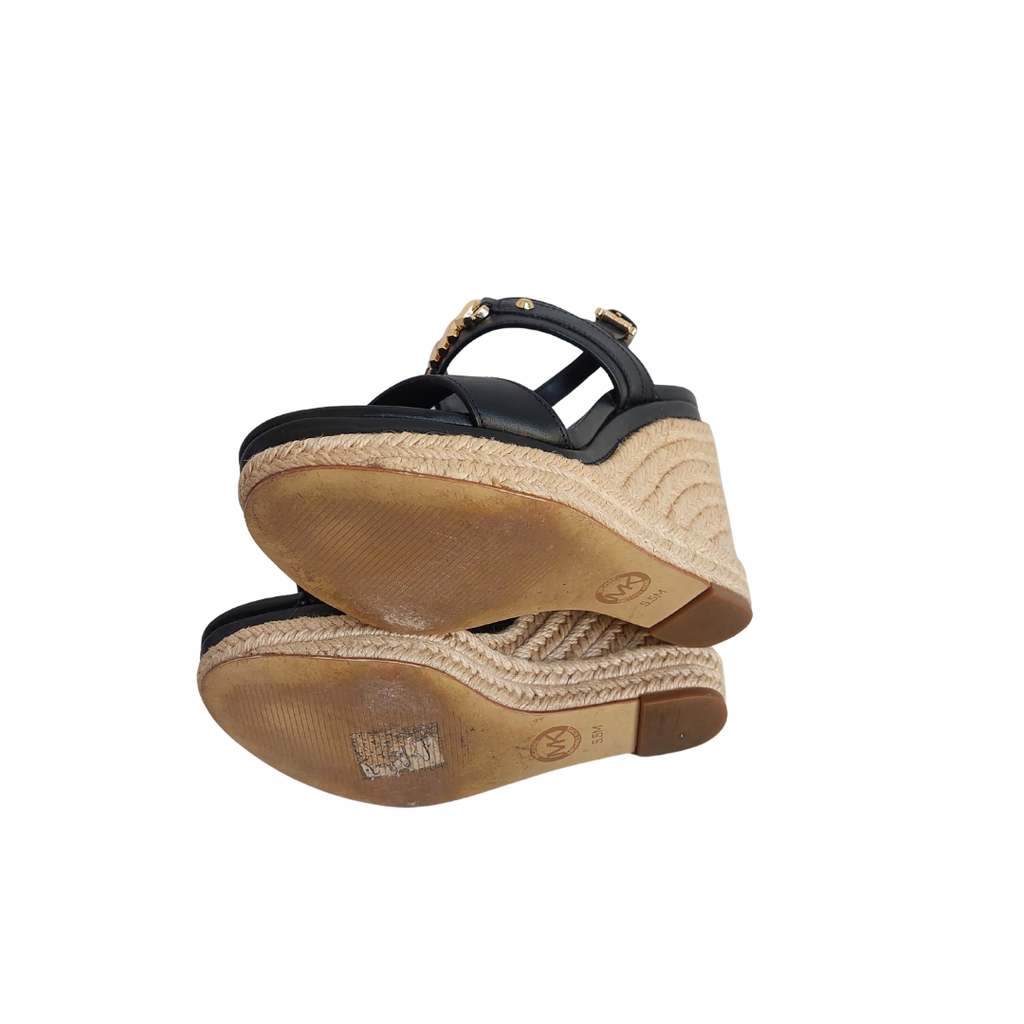 Michael Kors Black Leather Farrah Wedges | Gently Used |