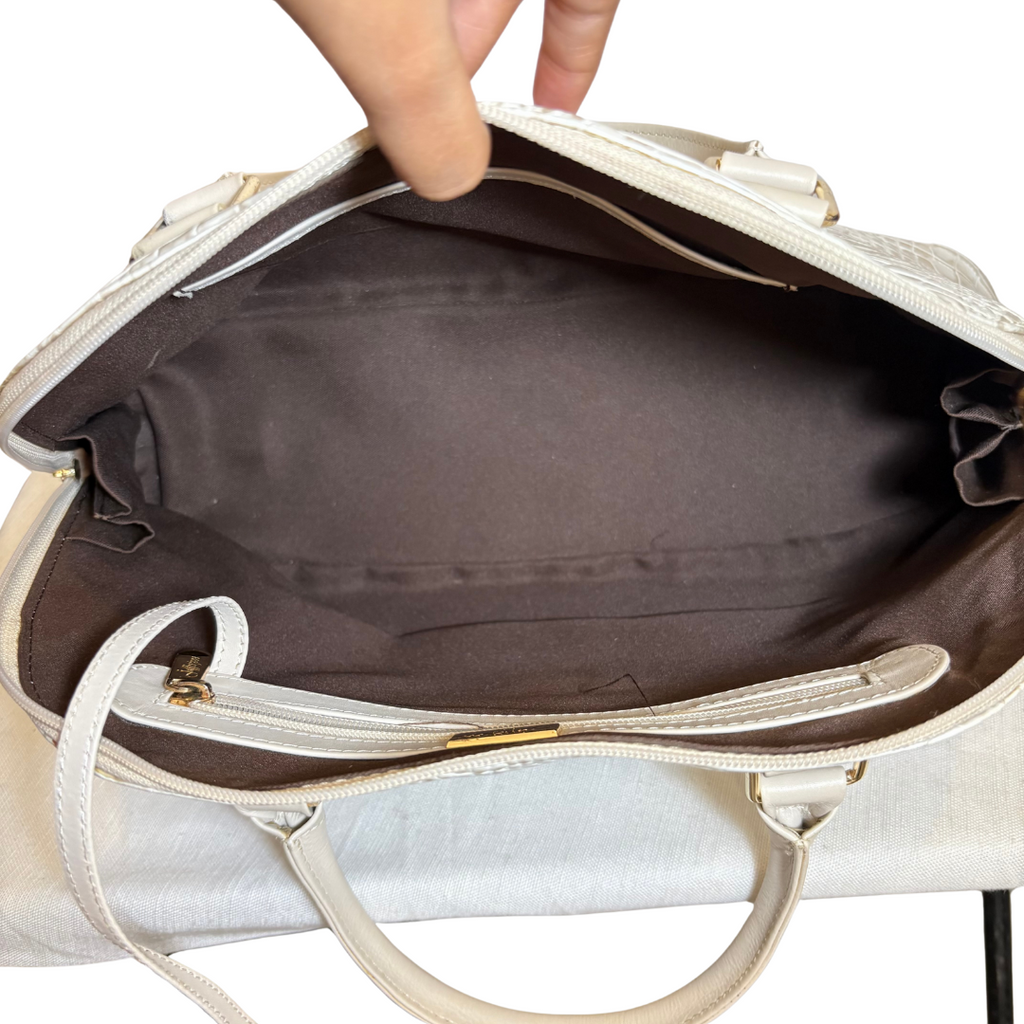 Jafferjees Cream Leather Textured Dome Satchel Bag | Pre Loved |