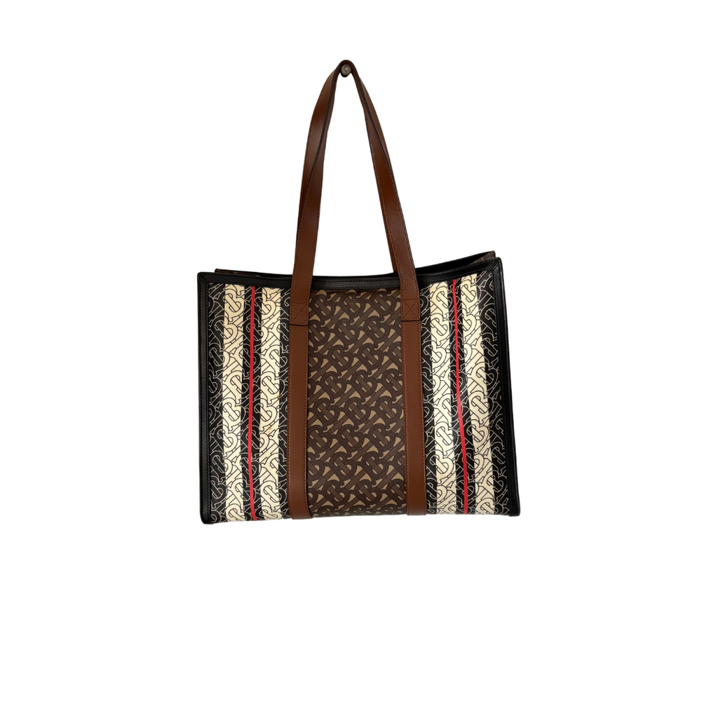 Burberry Brown Monogram Stripe Coated Canvas and Leather Tote Bag | Pre Loved |