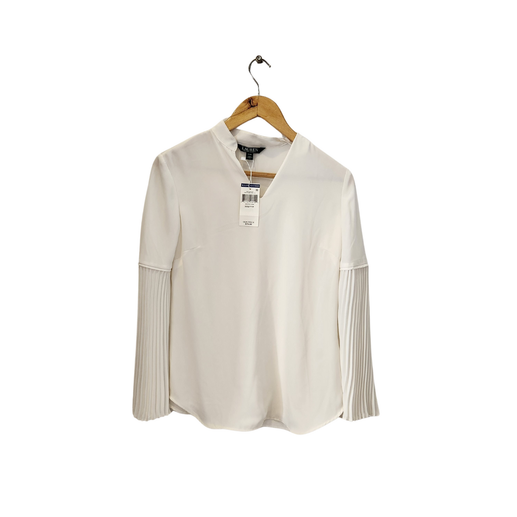 Ralph Lauren White Pleated Sleeves Blouse | Brand New |