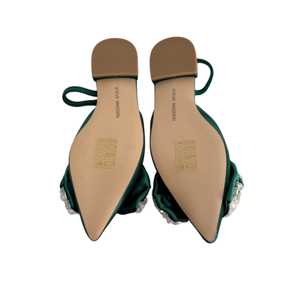 Steve Madden Emerald Satin Embellished Sloane St. Flat Sandals | Brand New |