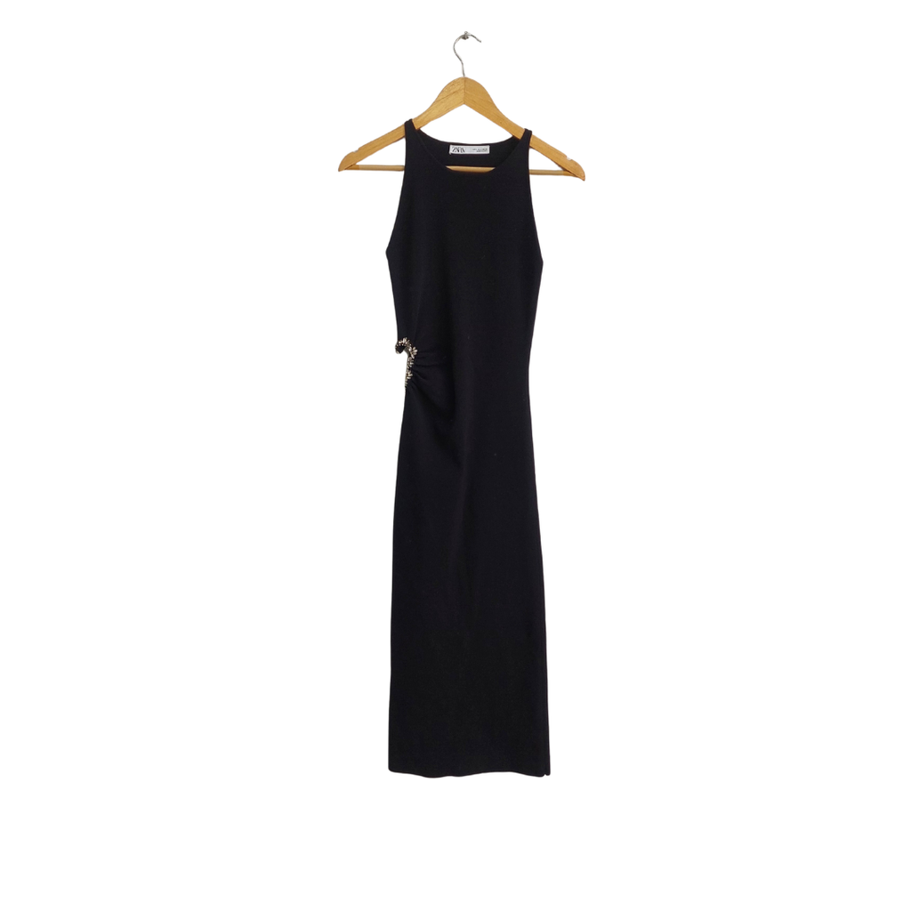 Zara Black Rhinestone Detail Side Cut Out Detail Dress | Gently Used |