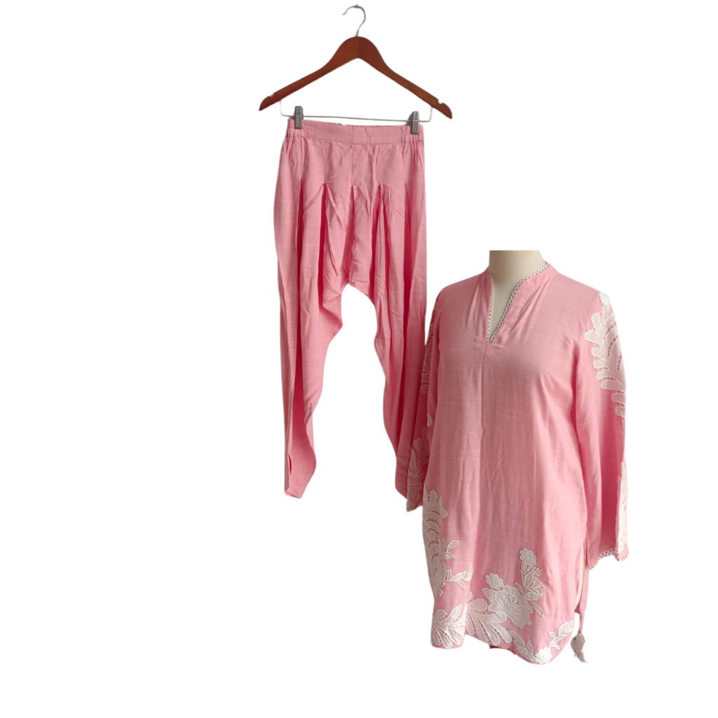 Riffat Aliani Pink & White Embroidered Co-ord Set | Gently Used |