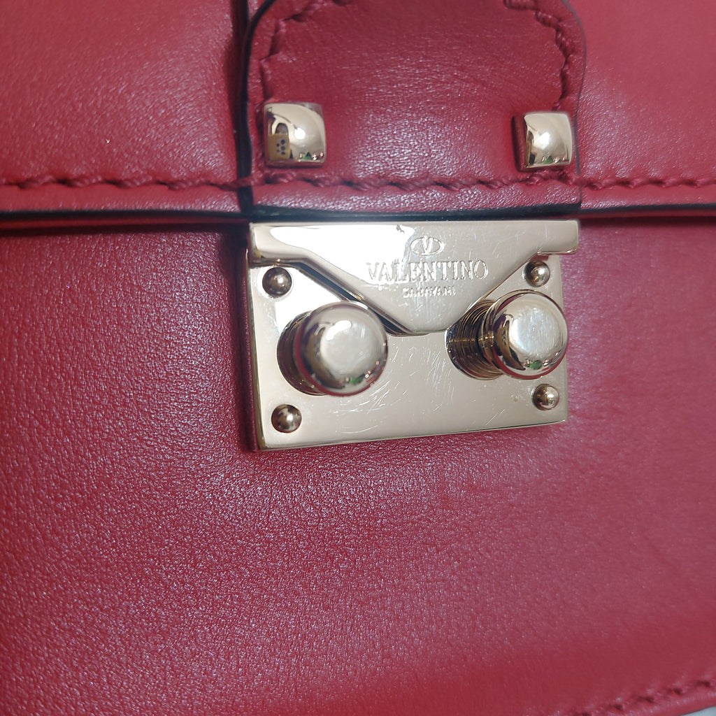 Valentino Red Leather Rockstud Glam Lock Small Flap Bag | Gently Used |