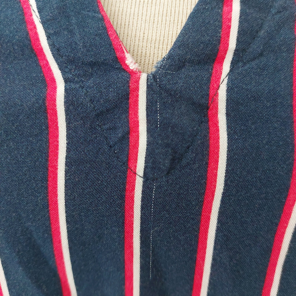 H&M Navy and Red Striped V-Neck Collared Shirt | Pre Loved |