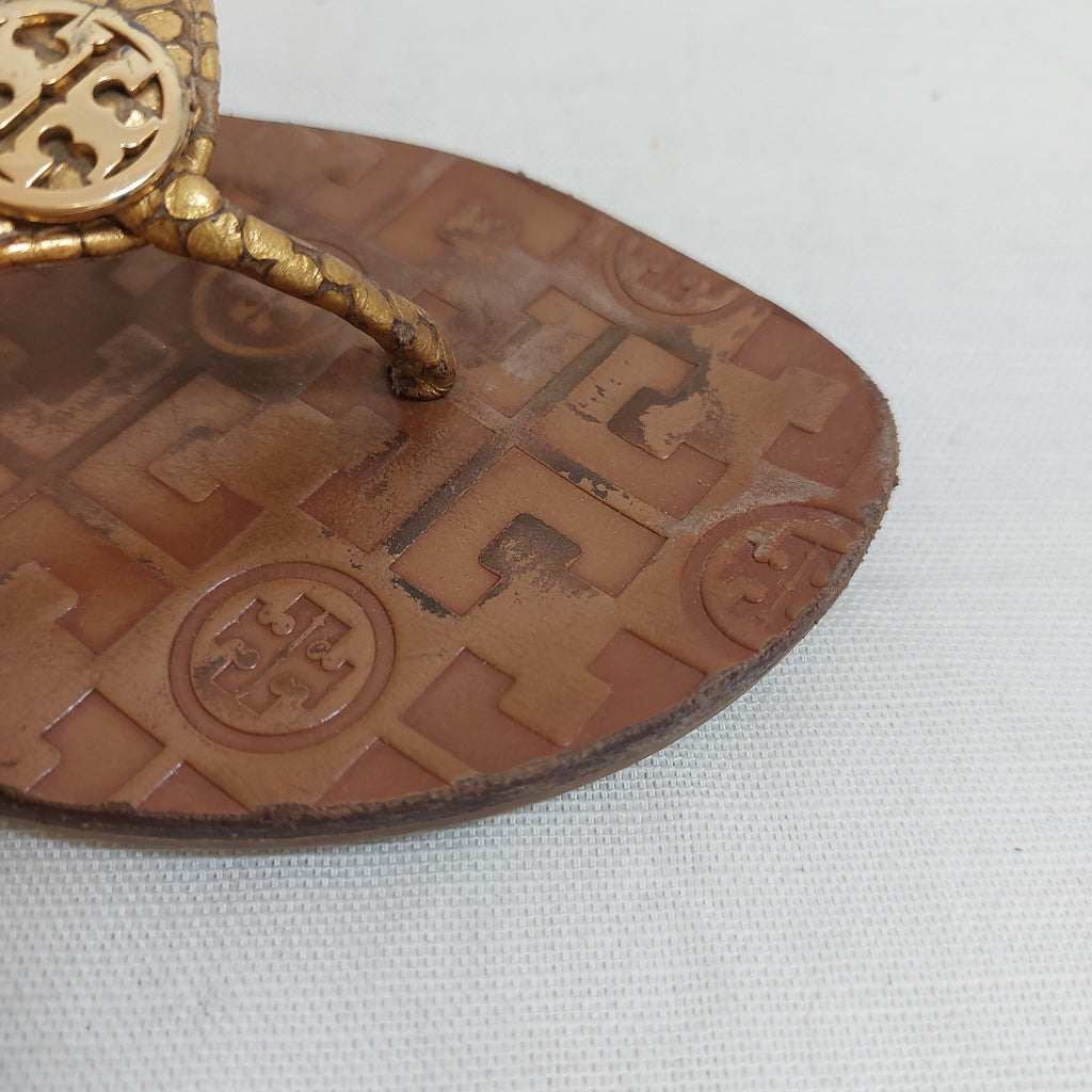 Tory Burch Gold Snake Textured Thong Sandals | Pre Loved |