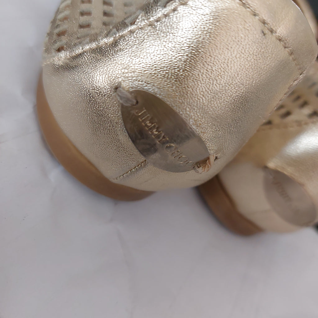 Jimmy Choo Gold Perforated Leather Ballet Flats | Pre Loved |