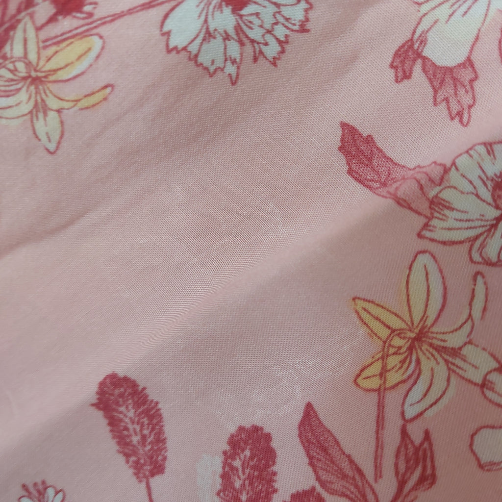 Riffat Aliani Pink Floral Print Embroidered Summer Linen Kameez | Pre Loved |
