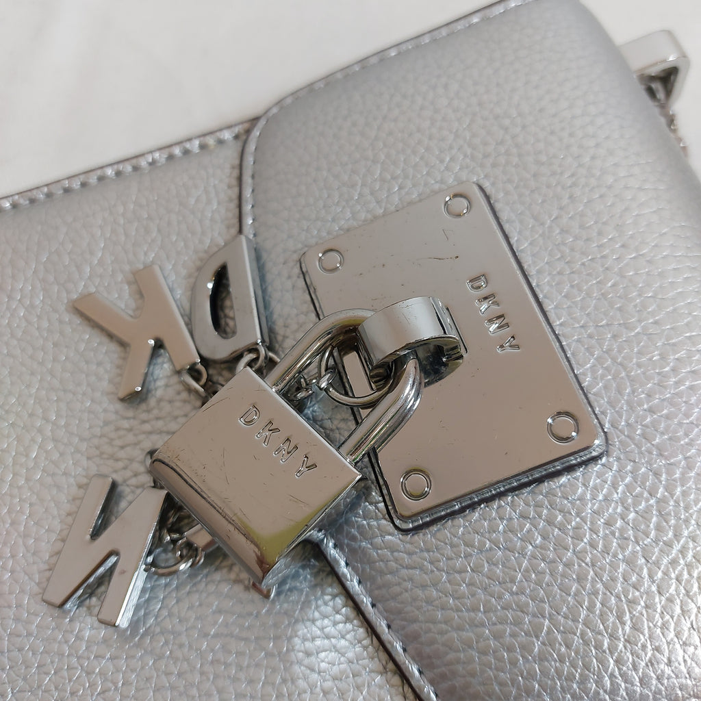 DKNY Silver Leather Phone Crossbody Bag | Pre Loved |