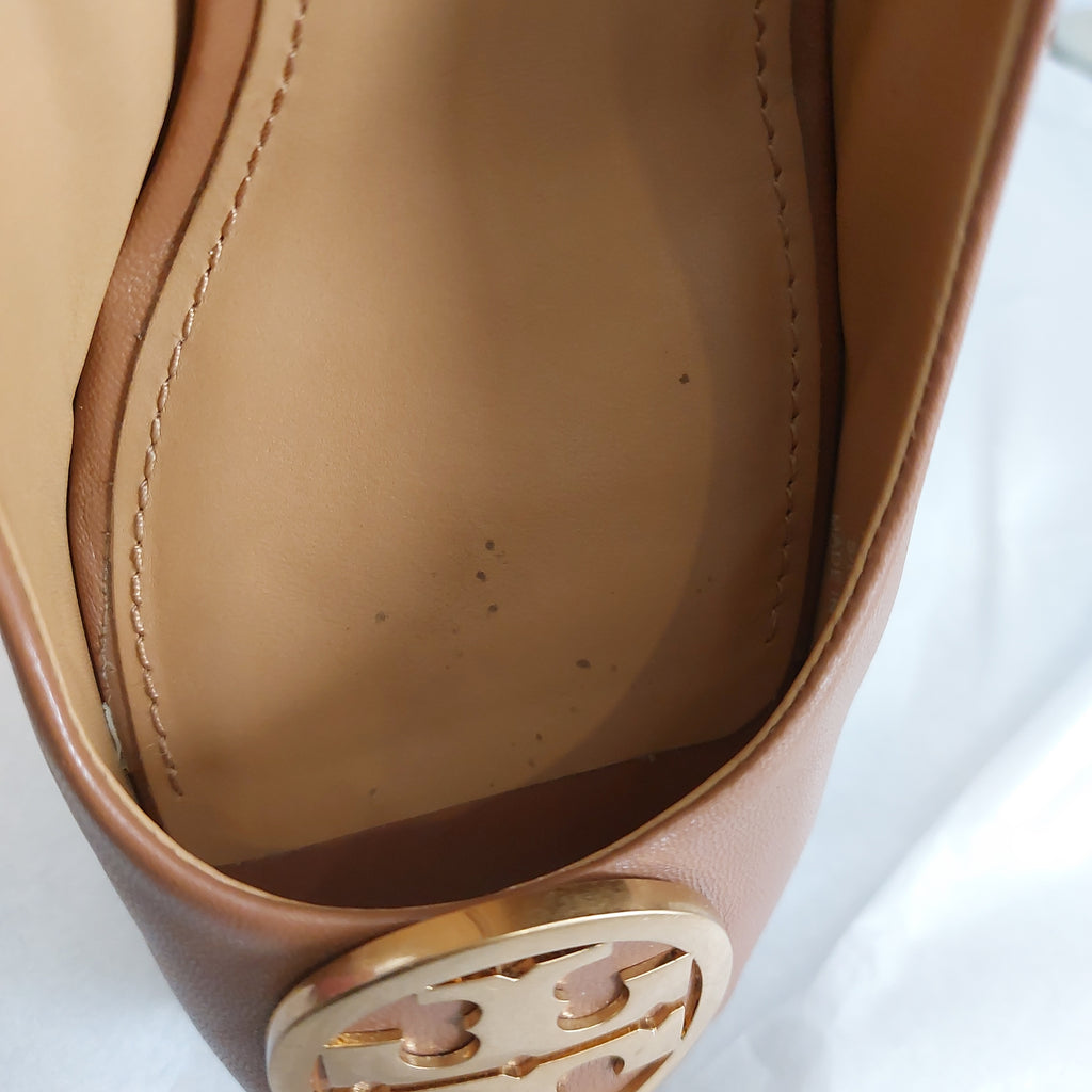 Tory Burch Tan Leather Benton Peep-toe Wedges | Pre Loved |