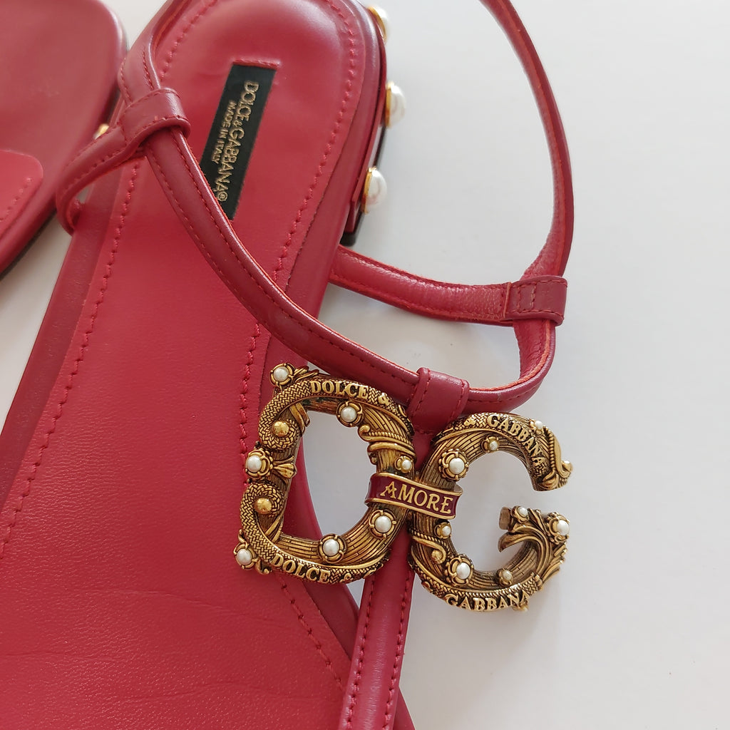 Dolce & Gabbana Red Amore Leather Sandals | Gently Used |