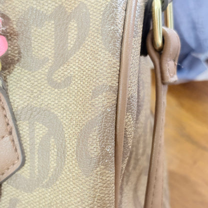 Juicy Couture Brown Gothic Monogram Satchel Bag with Pink Heart Charm | Pre Loved |