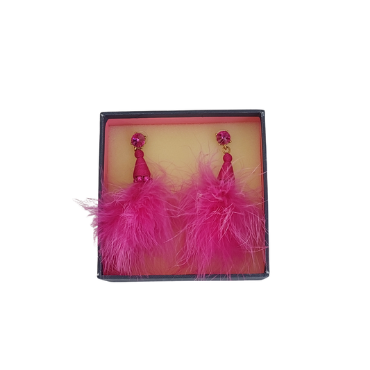 Oscar De Le Renta Hot Pink  Beaded Feather Earrings (FW-19) | Gently Used |