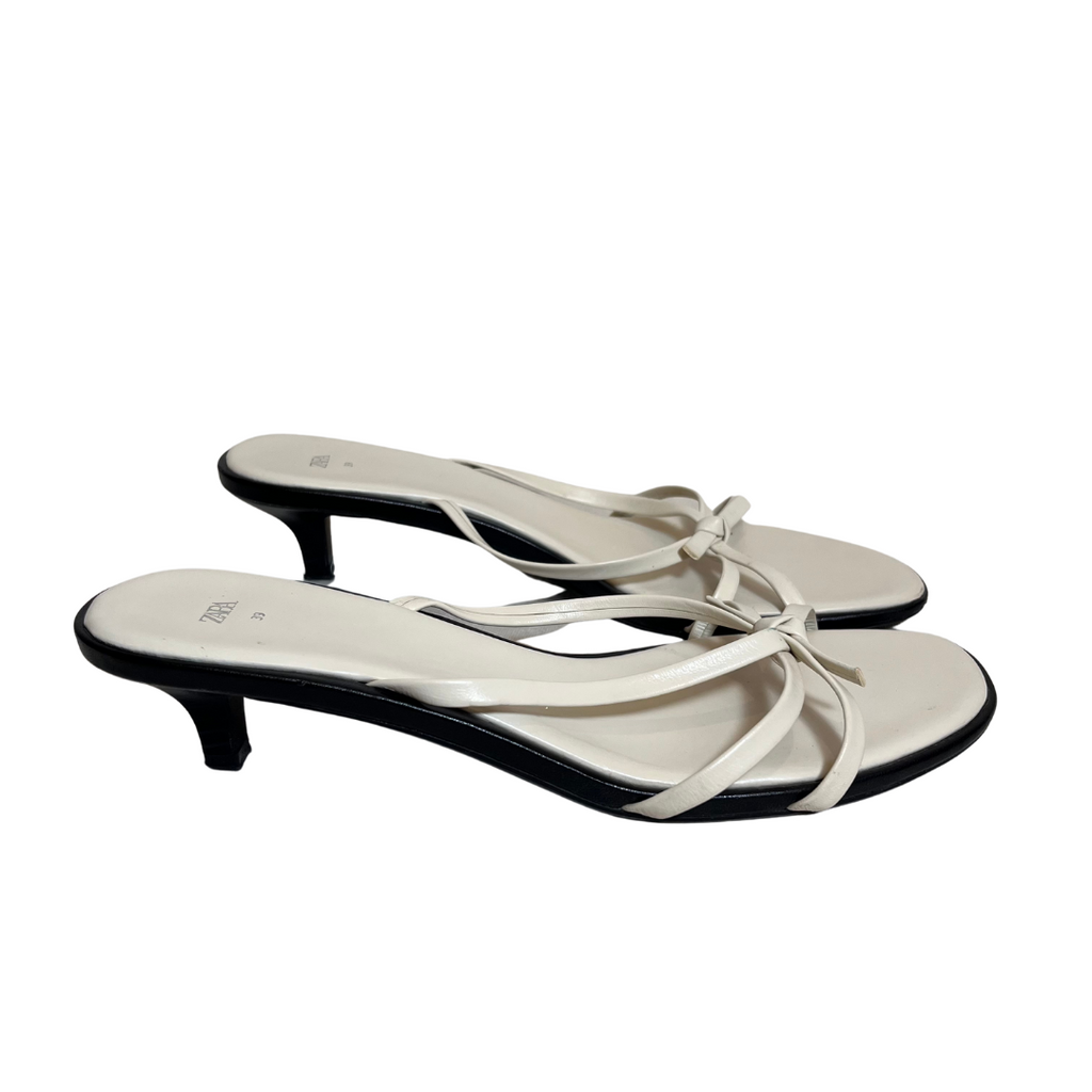 Zara White Bow Strappy Kitten Heels | Pre Loved |