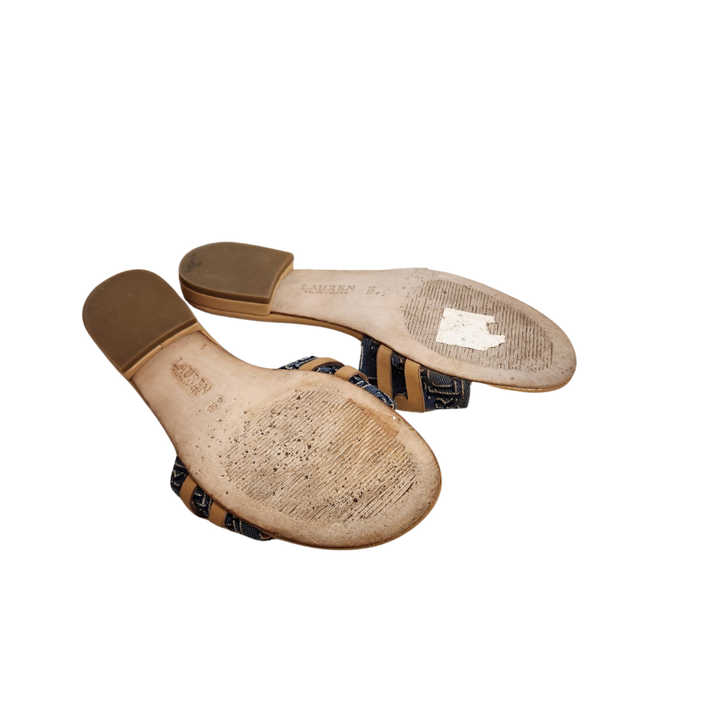 Ralph Lauren 'Alegra' Leather logo Slide Sandals | Gently Used |