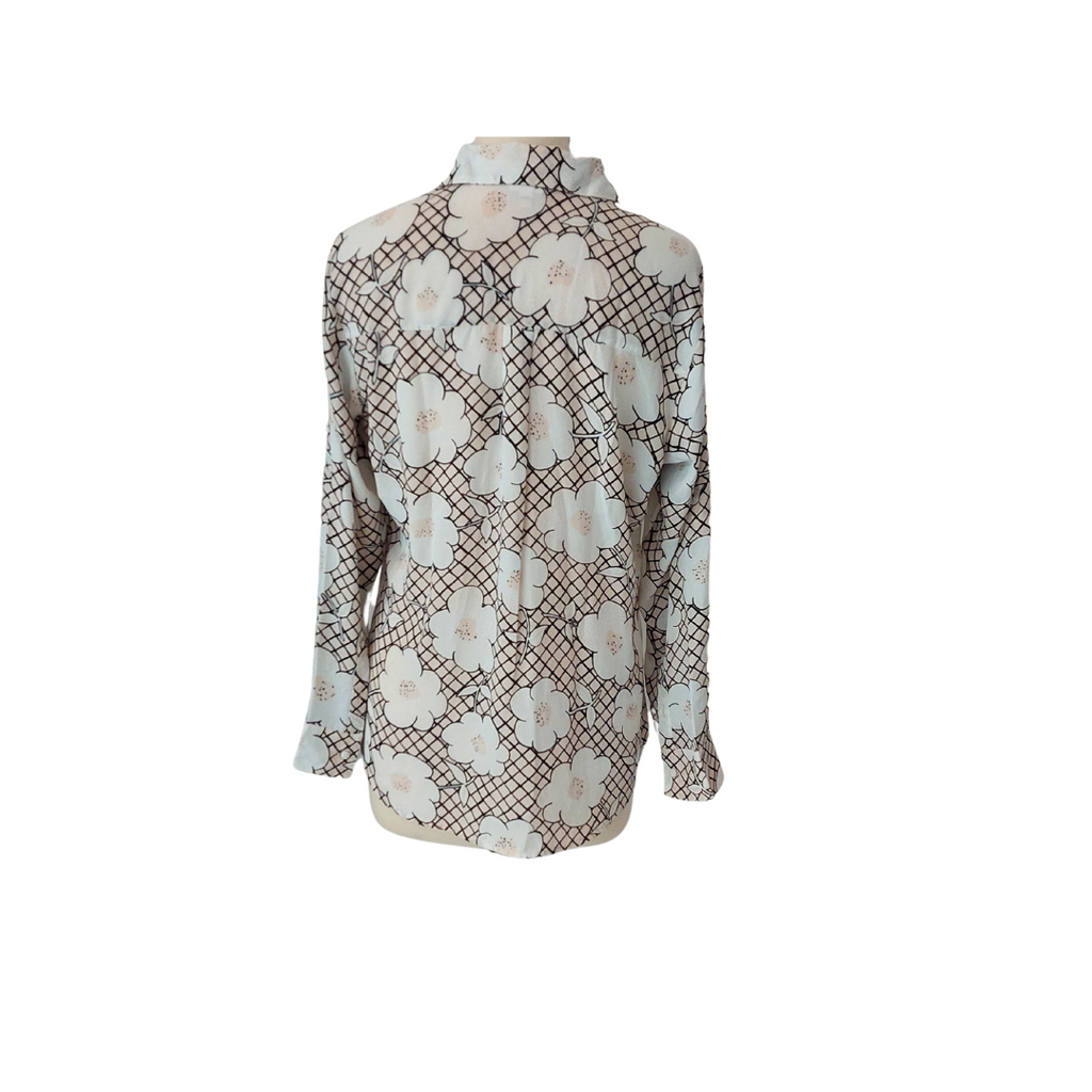 Express Cream & Black Flower Print Formal Collared Shirt | Like New |
