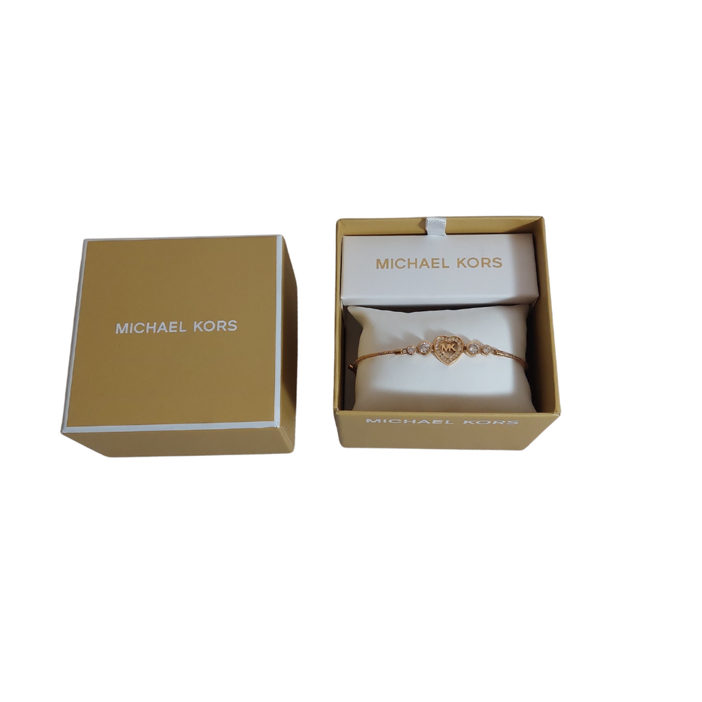 Michael Kors Yellow Gold Tone Stainless Steel Heart And Pave CZ Slider Bracelet | Brand New |