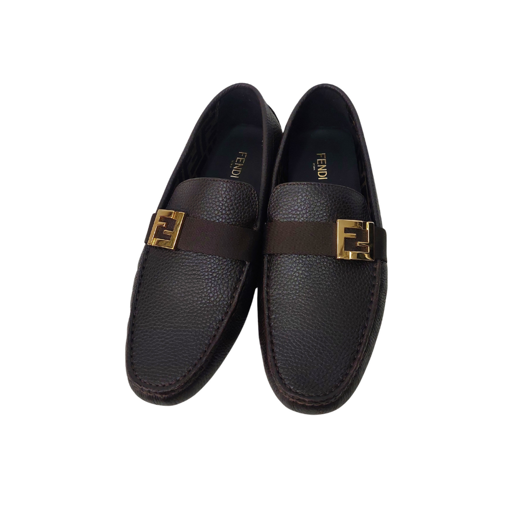Fendi Men's Brown Leather Driver Loafers | Brand New |
