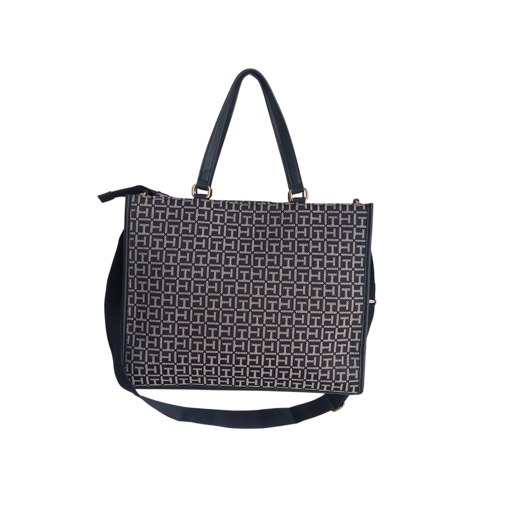 Tommy Hilfiger Navy Jacquard Monogram Tote Bag | Gently Used |