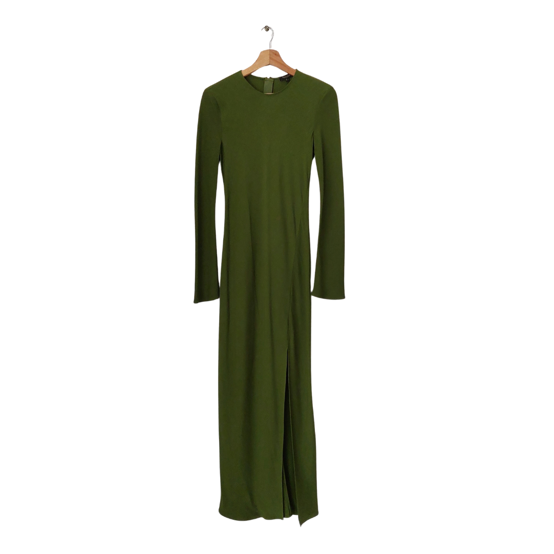 chinese dress ladies Massimo Dutti Green Front Slit Maxi Dress | Pre Loved