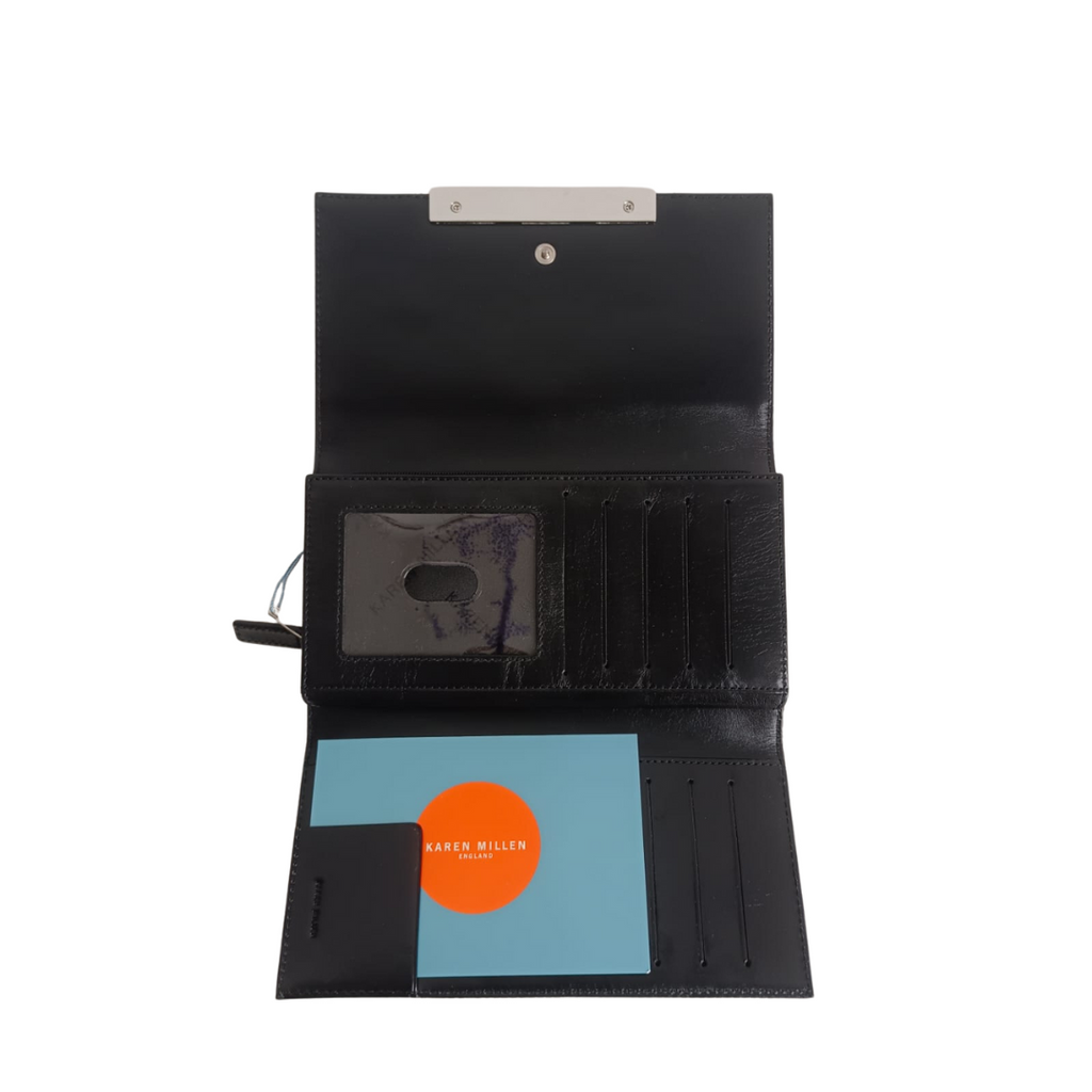 Karen Millen Black Canvas & Leatherette Monogram Tri-Fold Wallet | Brand New |