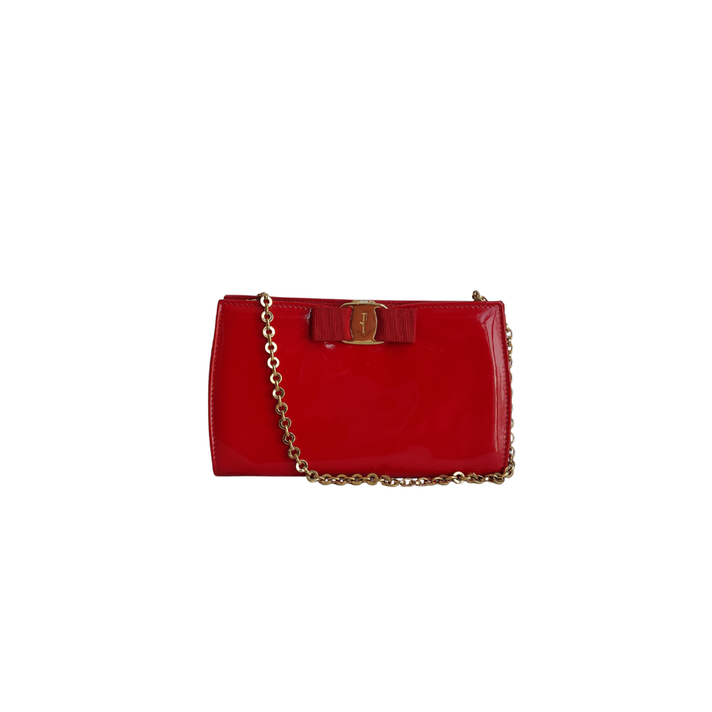 Salvatore Ferragamo Red Patent Leather Miss Vara Bow Bag | Pre Loved |