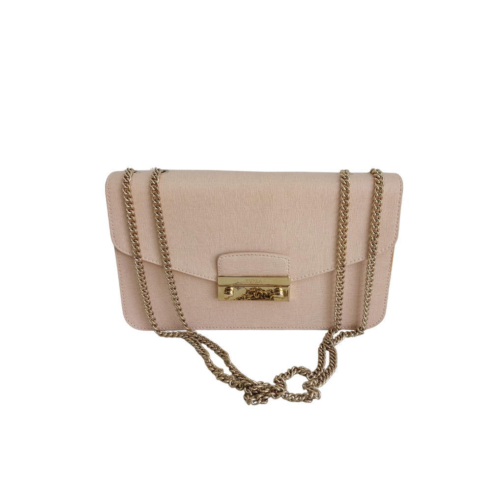 Furla Light Pink Julia Saffiano Leather Chain Shoulder Bag | Pre Loved |