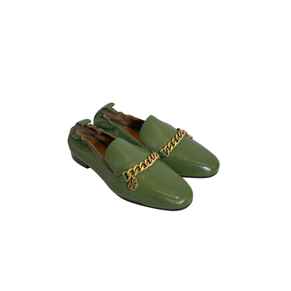 Tory Burch Green Mini Benton Charm Leather Loafers | Like new |