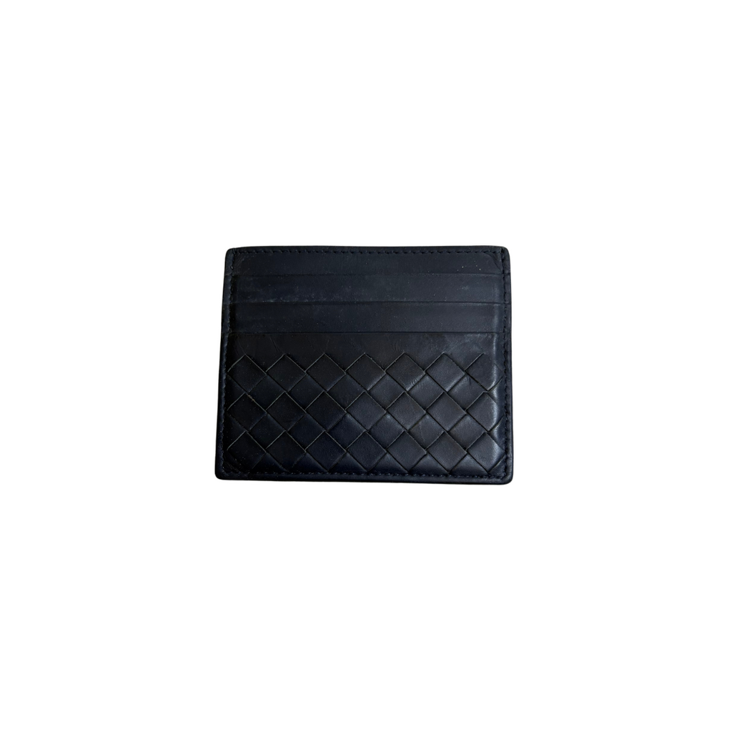 Bottega Veneta Intrecciato Navy Blue Card Holder | Pre Loved |