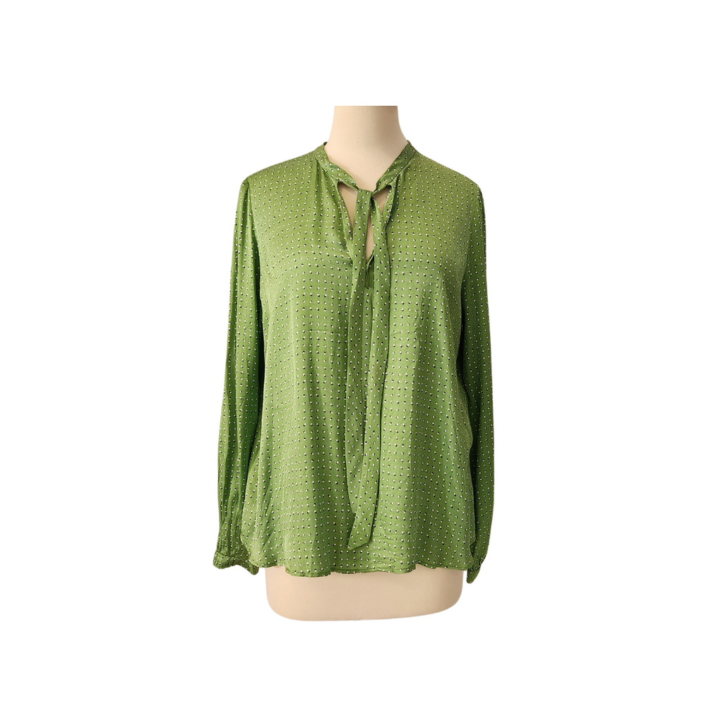 Mango Green Satin Printed Necktie Blouse | Pre Loved |