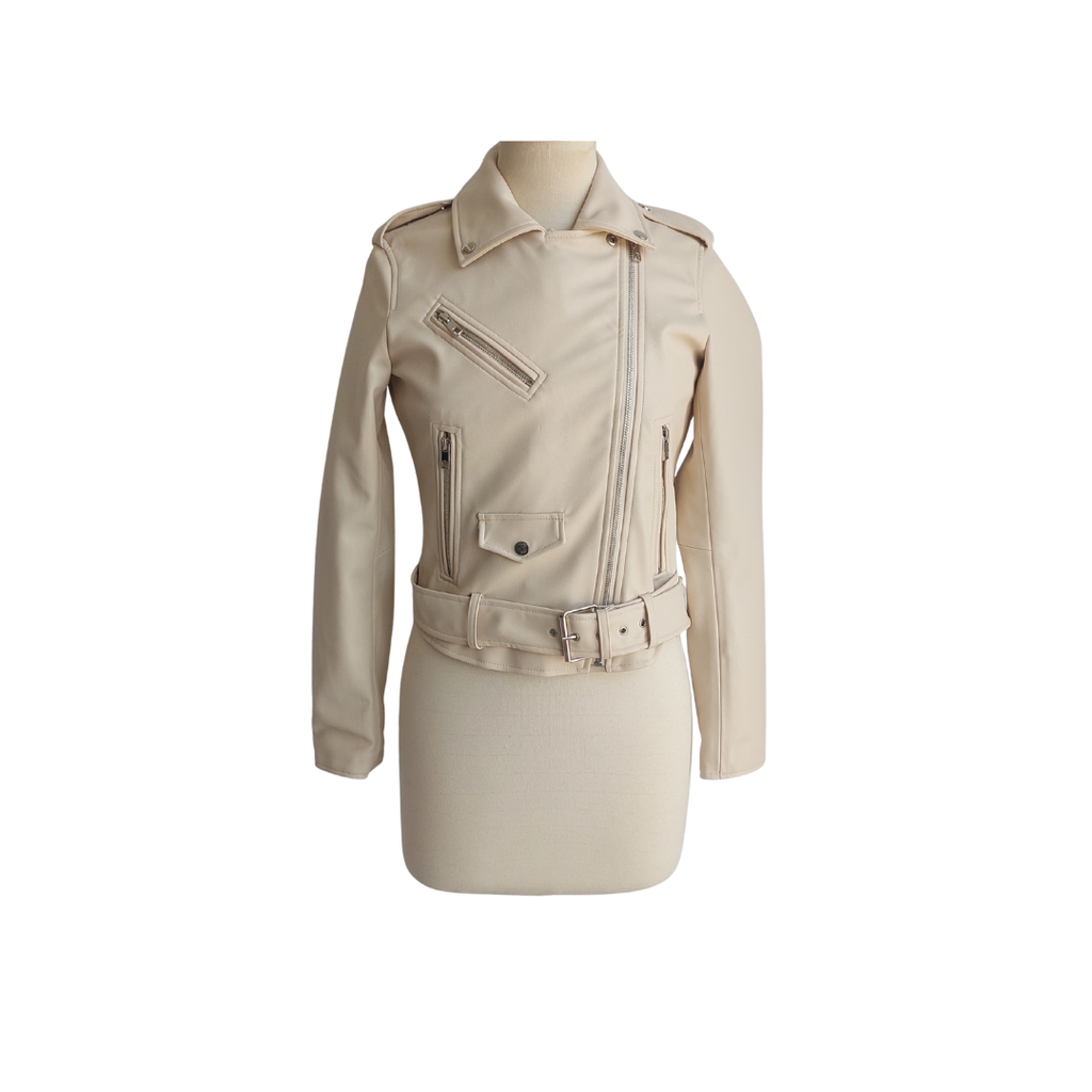 ZARA Cream Leatherette Zipper Jacket | Brand New & Tagged |