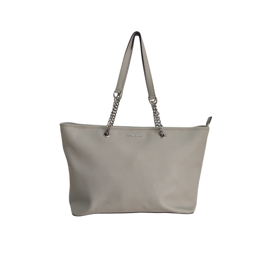 Michael Kors Pearl Grey Saffiano Leather Jet Set Travel Chain Tote Bag | Pre Loved |