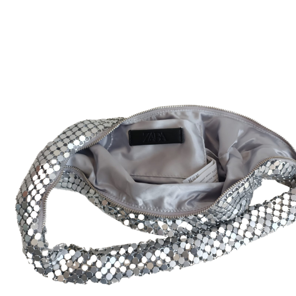 ZARA Silver Metallic Mesh Mini Bag | Gently Used |
