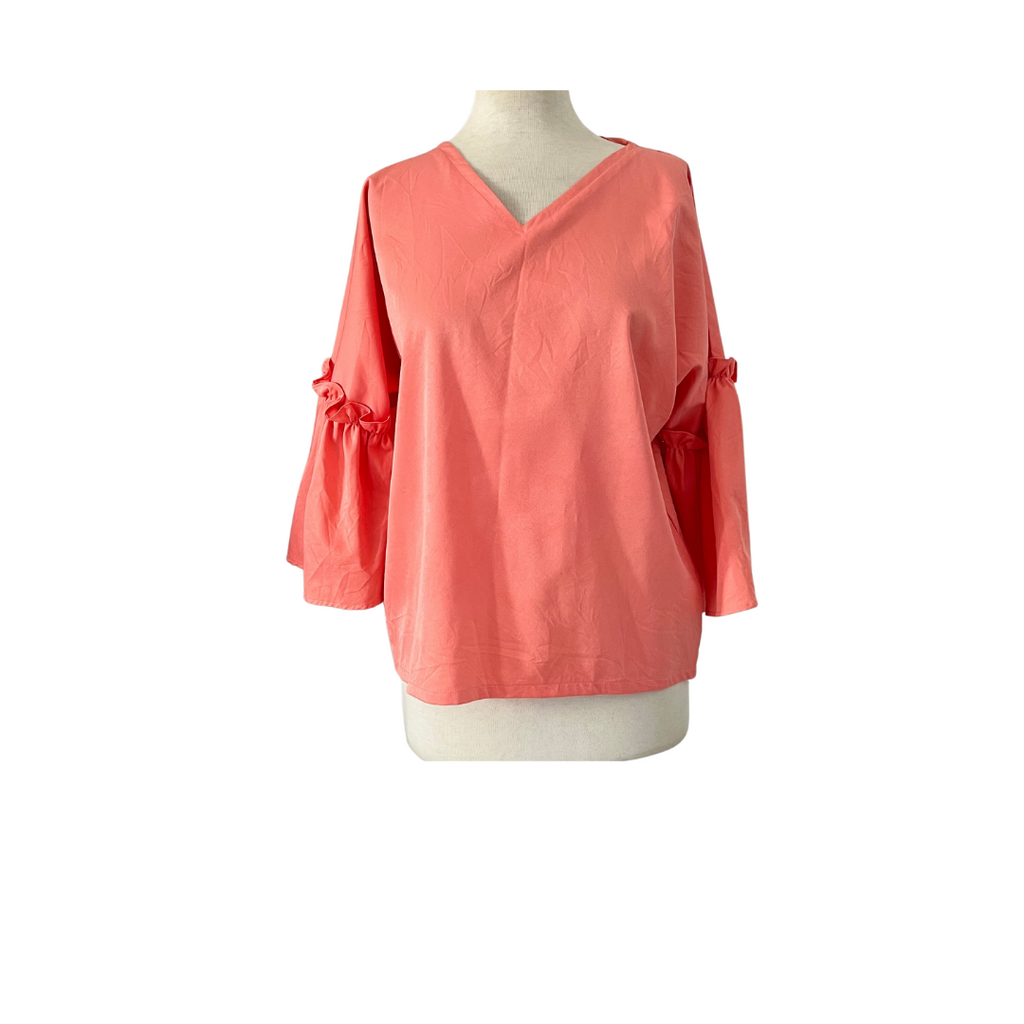 Splash Pink Ruffle Bell-Sleeves Top | Brand New |